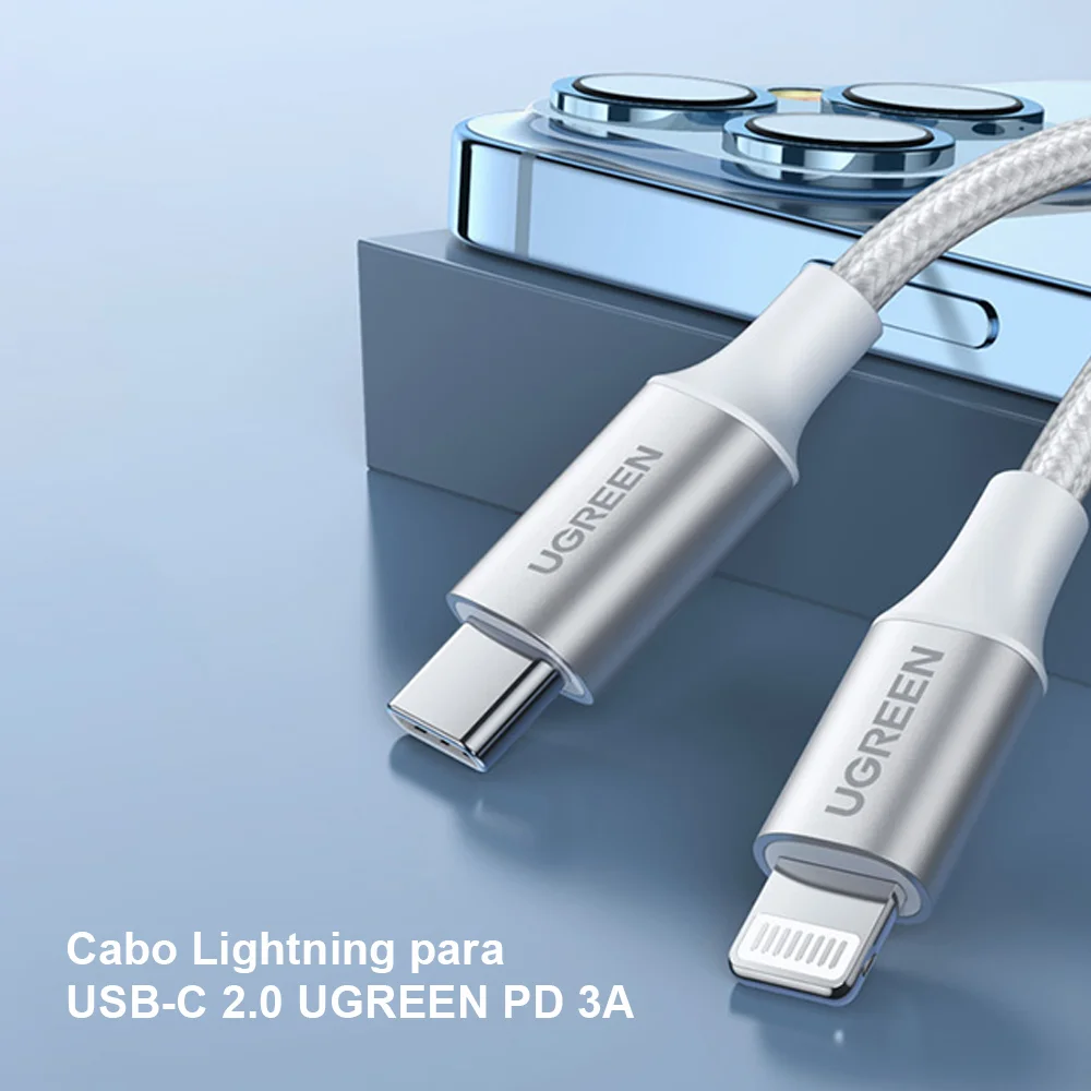 Imagem 3 de 5 do produto Cabo Usb C Ugreen P/lightning Ios Mfi Macho 1metro Prata