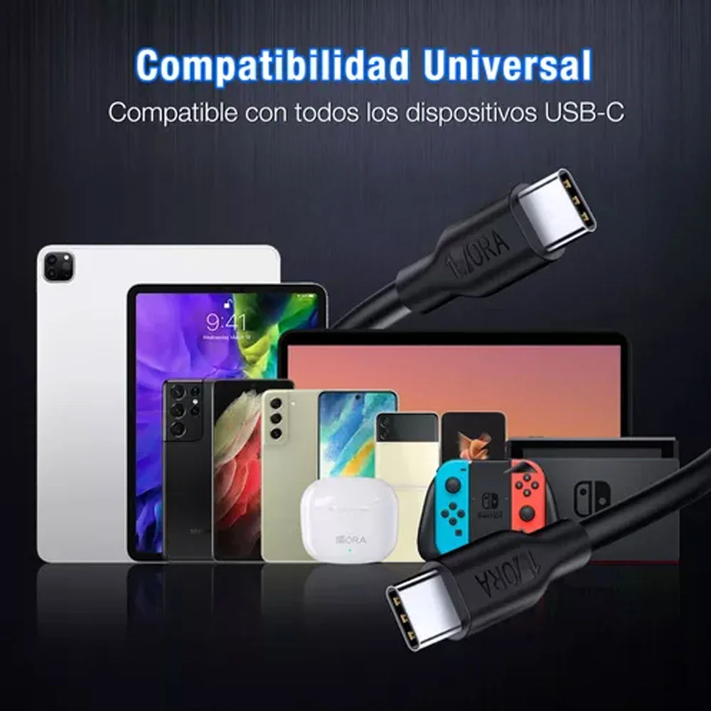 Imagem 4 de 5 do produto Cabo De Carregamento 1hora Usb 2.0 A/c 3a Macho 1m Preto