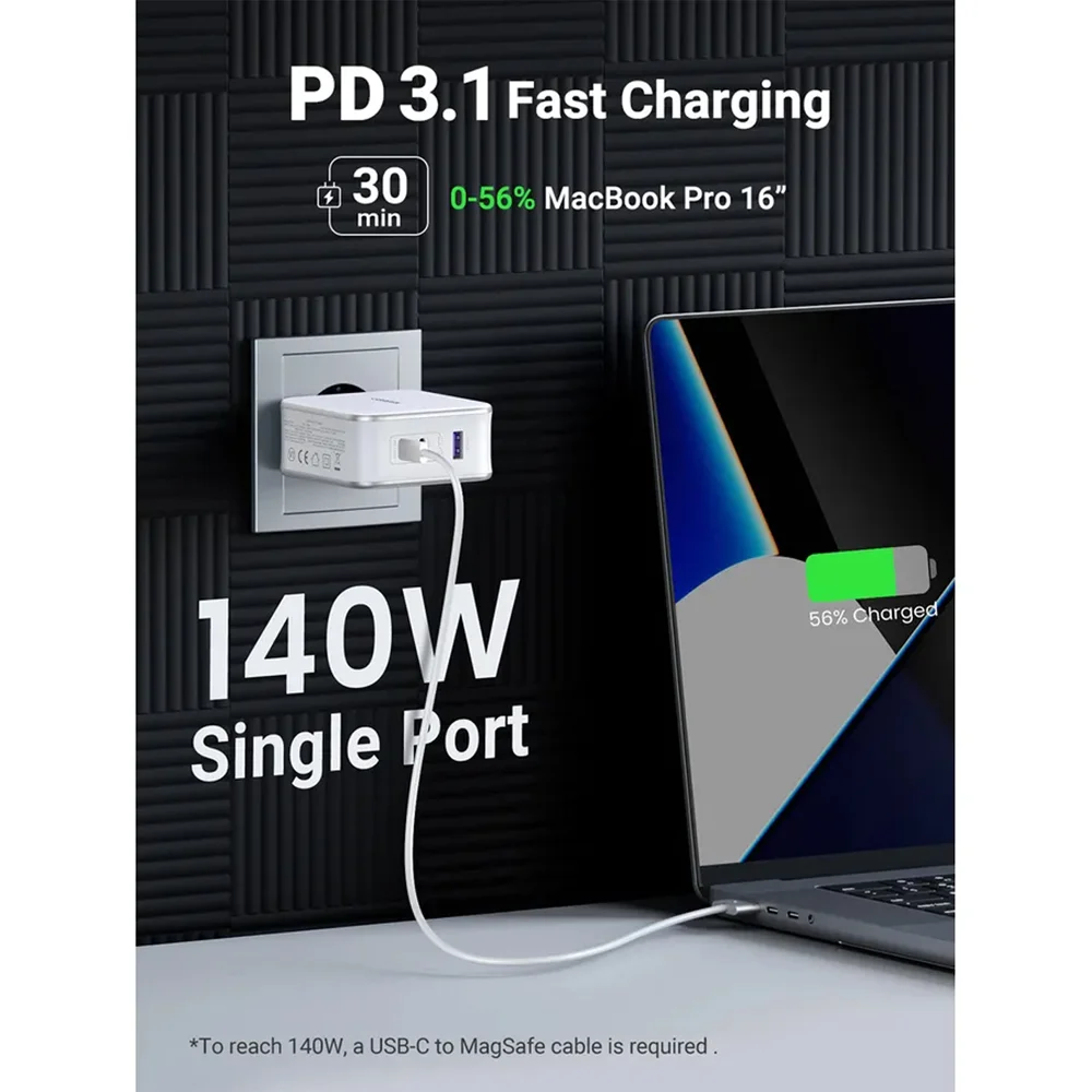 Imagem 3 de 5 do produto Carregador Ugreen Usb A/c 140w Gan Tech+cabo Usb C 2m Branco