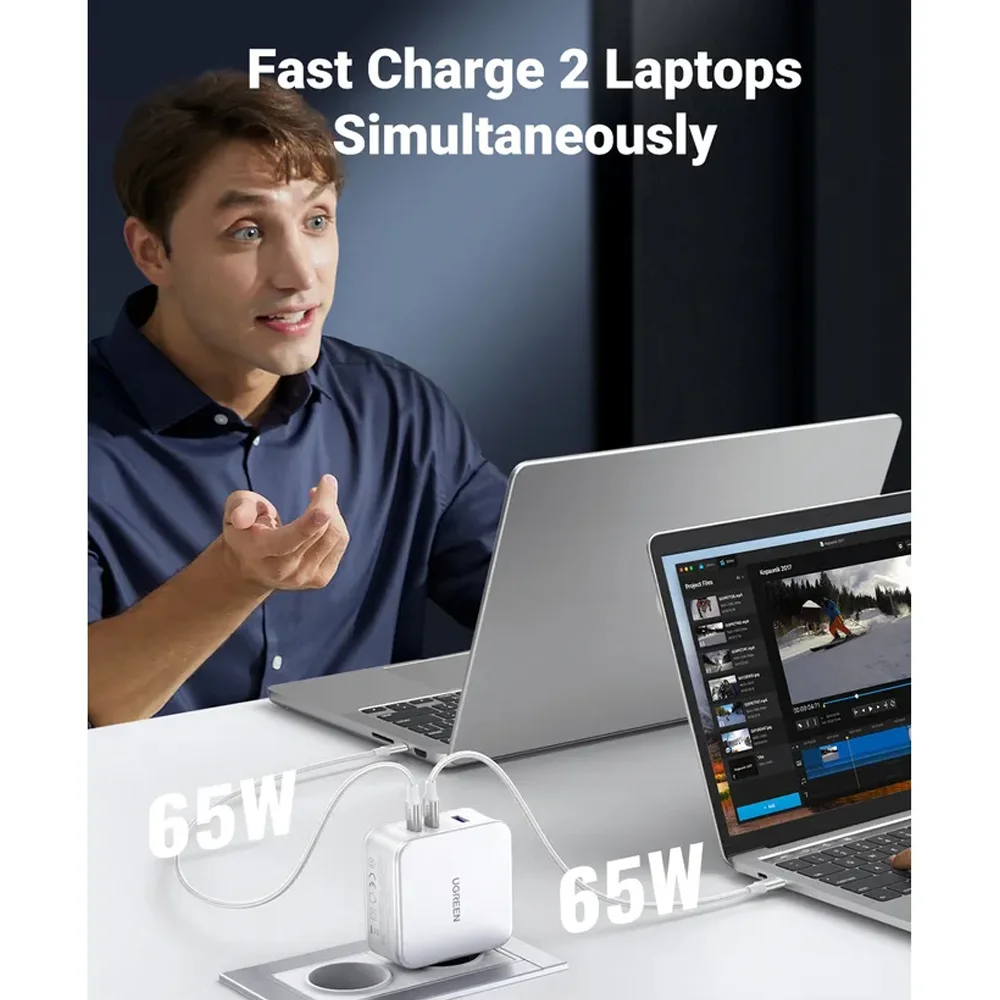 Imagem 4 de 5 do produto Carregador Ugreen Usb A/c 140w Gan Tech+cabo Usb C 2m Branco