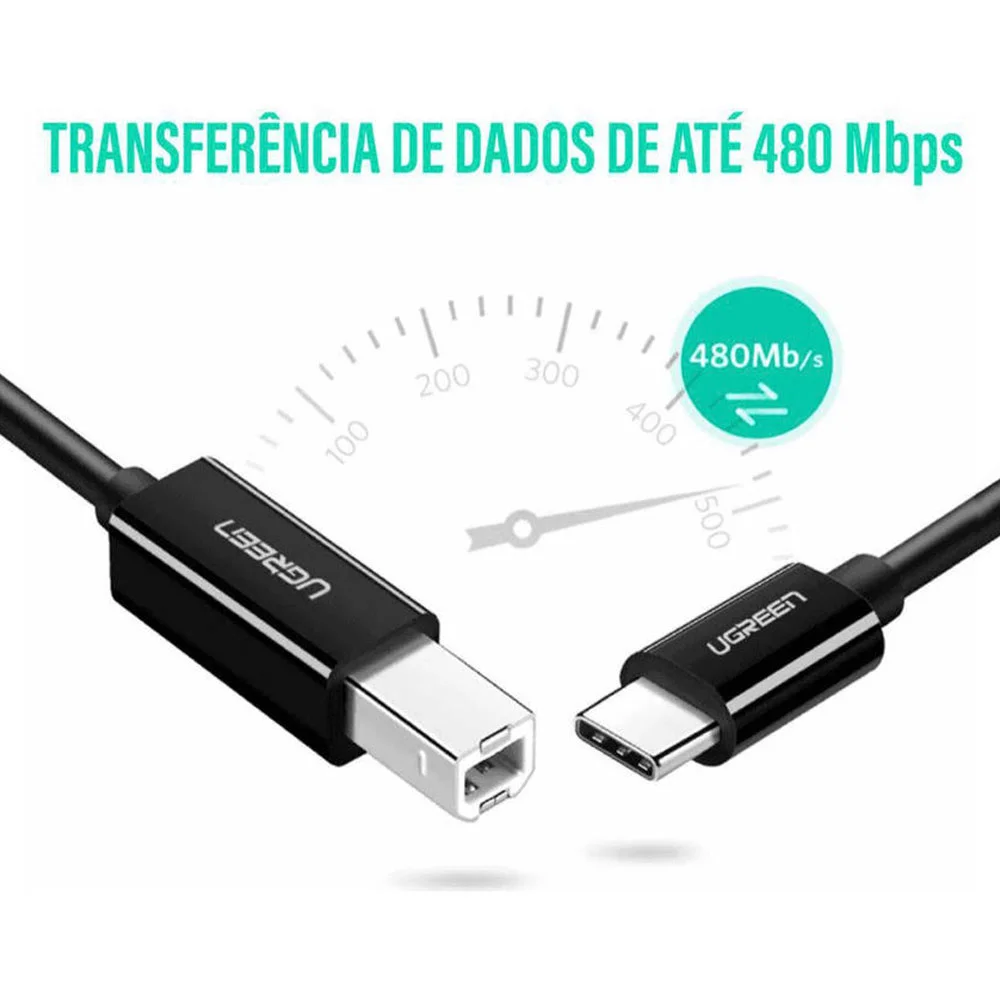 Imagem 3 de 5 do produto Cabo Impressora Ugreen Usb C P/usb B Macho 1 Metro Preto