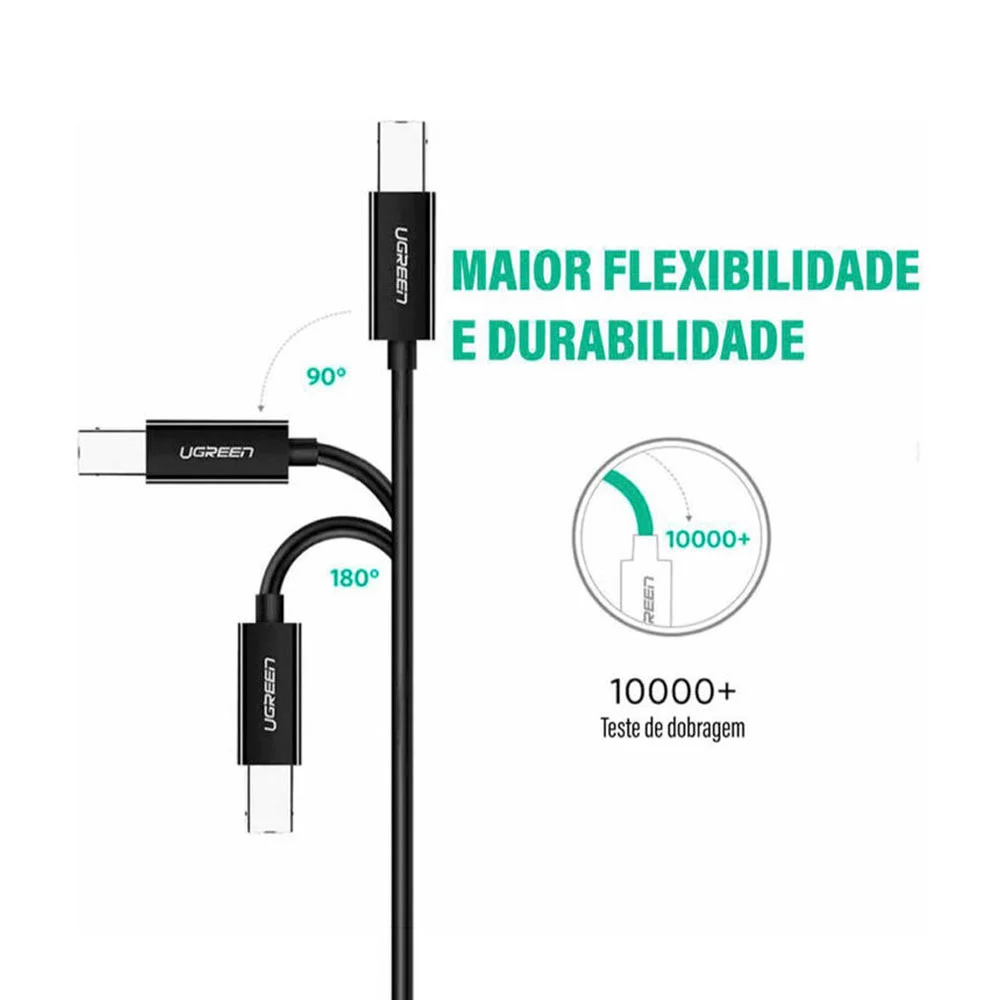 Imagem 4 de 5 do produto Cabo Impressora Ugreen Usb C P/usb B Macho 1 Metro Preto