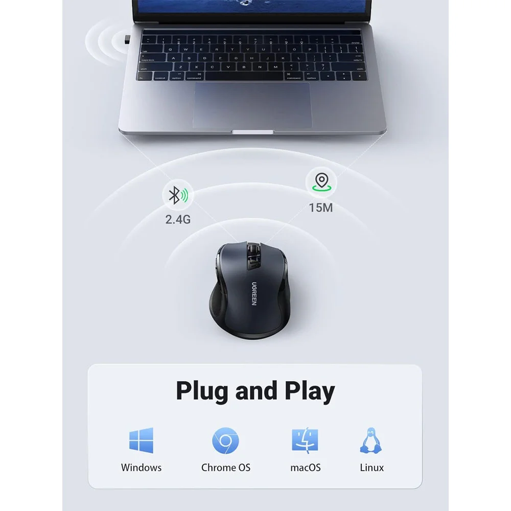 Imagem 2 de 5 do produto Mouse Bluetooth Sem Fio Ugreen Sensor 4000dpi 2,4g Preto