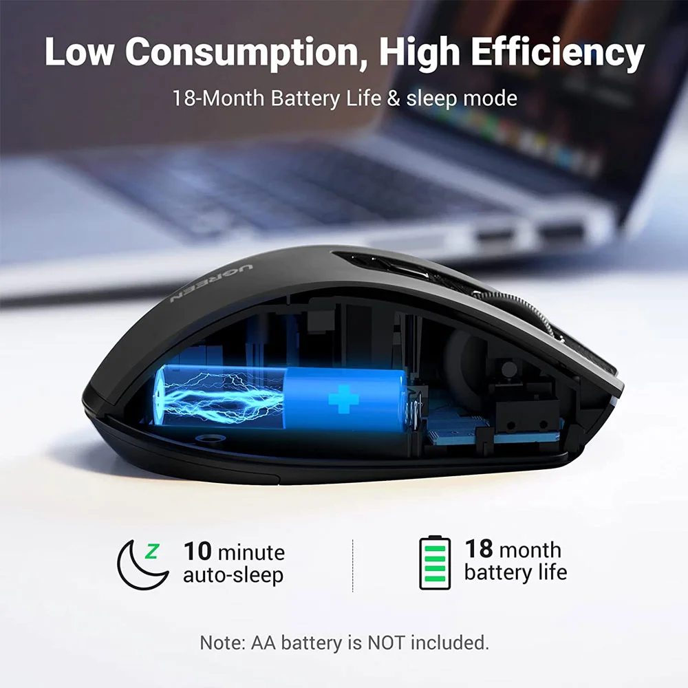 Imagem 3 de 5 do produto Mouse Bluetooth Sem Fio Ugreen Sensor 4000dpi 2,4g Preto