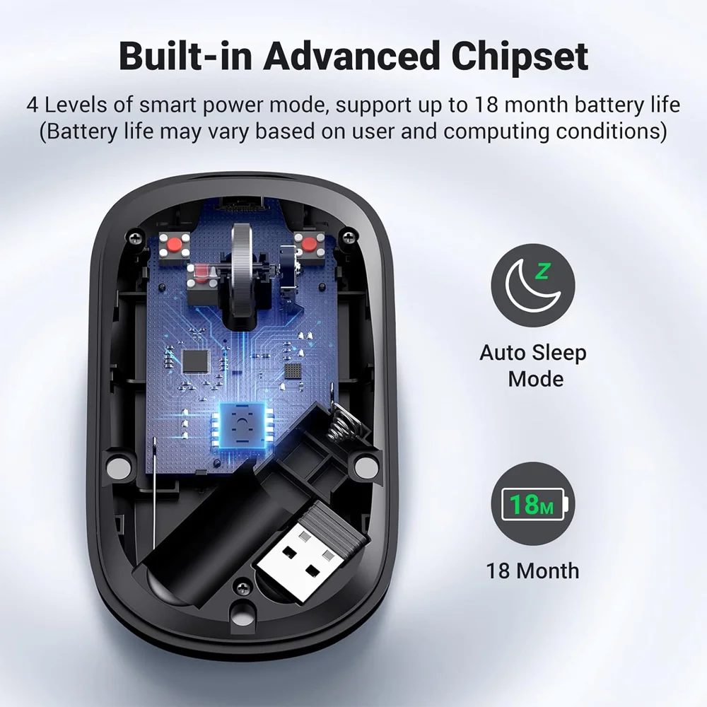 Imagem 3 de 5 do produto Mouse Bluetooth Sem Fio Ugreen 4000dpi 2,4gz Cinza Preto