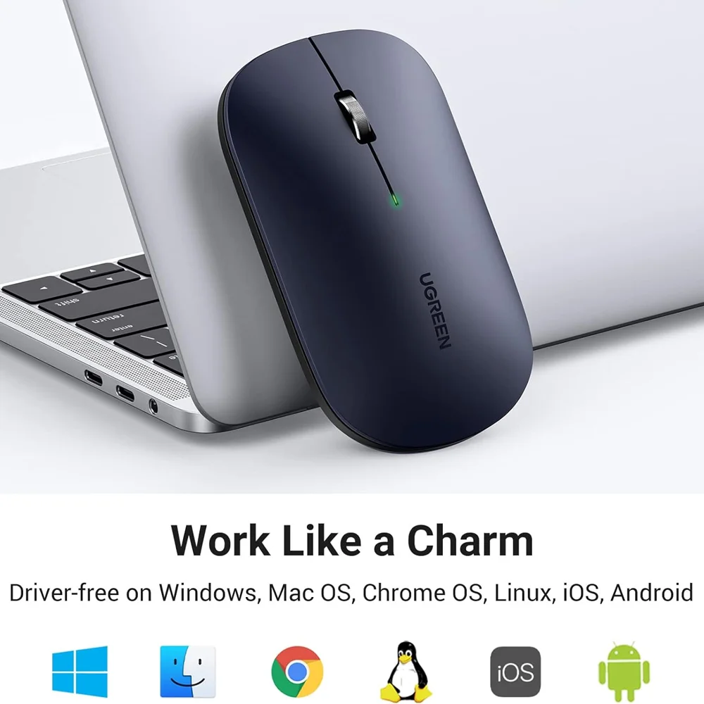 Imagem 5 de 5 do produto Mouse Bluetooth Sem Fio Ugreen 4000dpi 2,4gz Cinza Preto