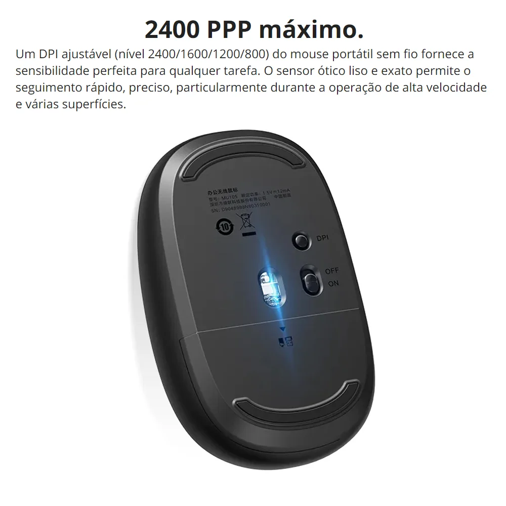 Imagem 2 de 5 do produto Mouse Bluetooth Sem Fio Ugreen 2400dpi 2,4ghz Azul Deep