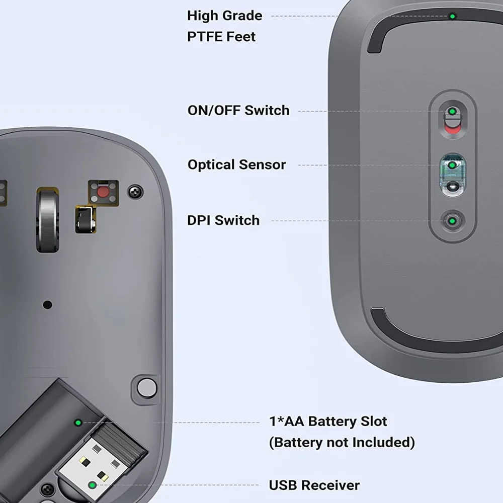 Imagem 3 de 5 do produto Mouse Sem Fio Ugreen Sensor De 4000 Dpi 4 Níveis Cinza
