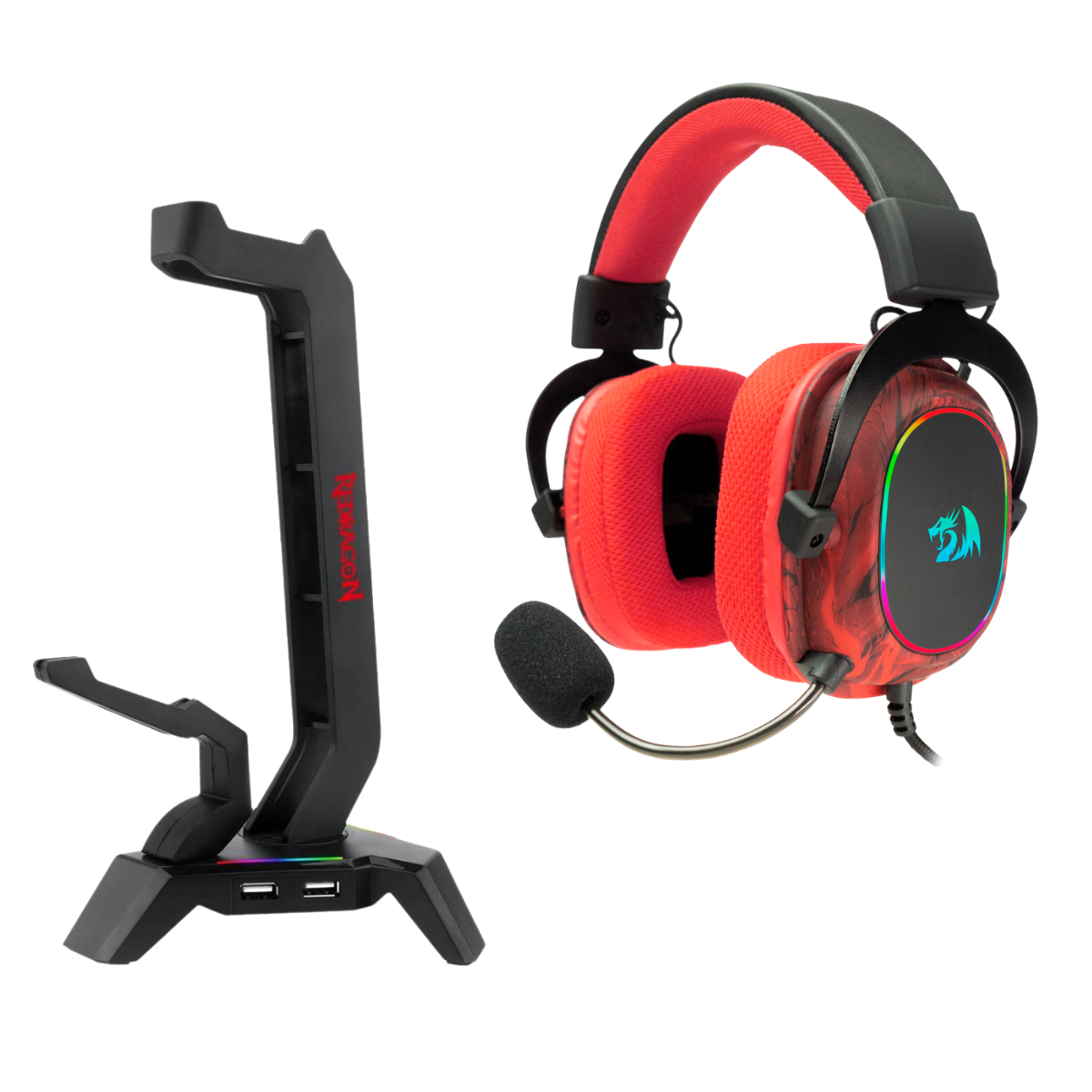 Kit Redragon Headset Infernal Ryuji 7.1 53mm + Suporte Scepter Elite Rgb