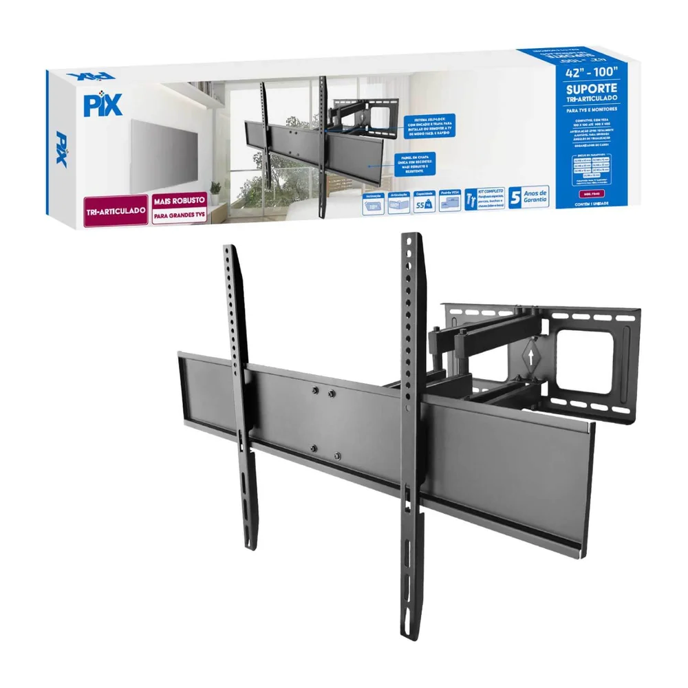 Imagem 5 de 5 do produto Suporte Triarticulado Reforçado P/ Tv De 42" A 100" - Preto
