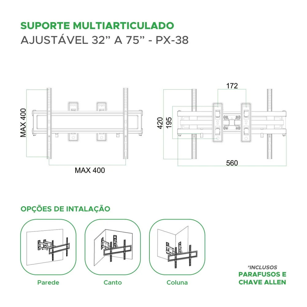 Imagem 2 de 5 do produto Suporte Para Cantos E Colunas Multiarticulado Tv 32 Até 75