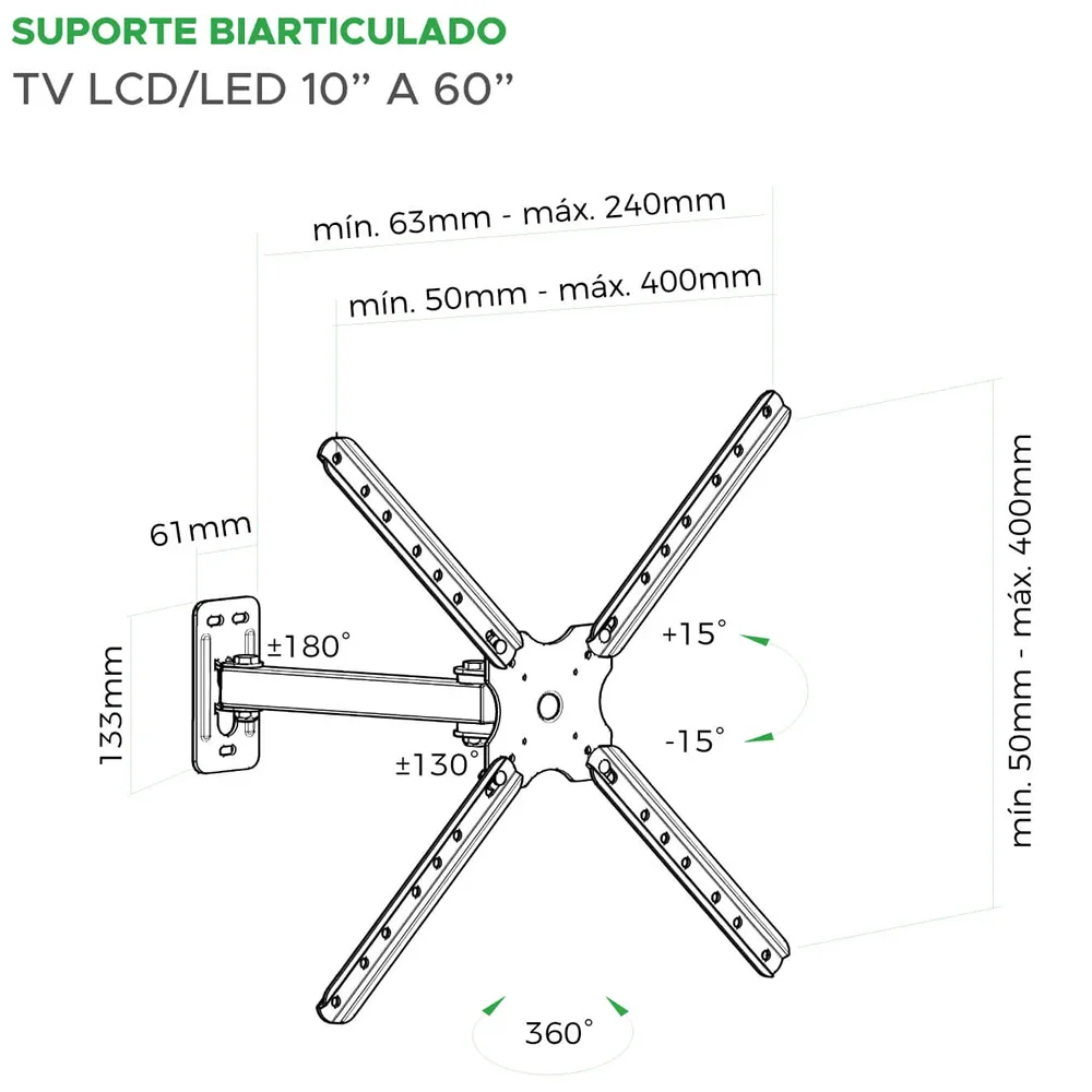 Imagem 4 de 4 do produto Suporte Para Tv Bi Articulado De 10 Até 60"