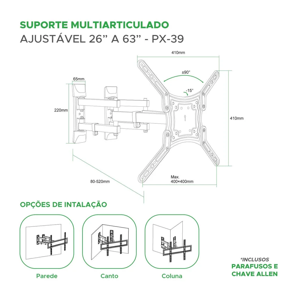 Imagem 3 de 5 do produto Suporte Para Cantos E Colunas Multiarticulado Tv 26" Até 63"