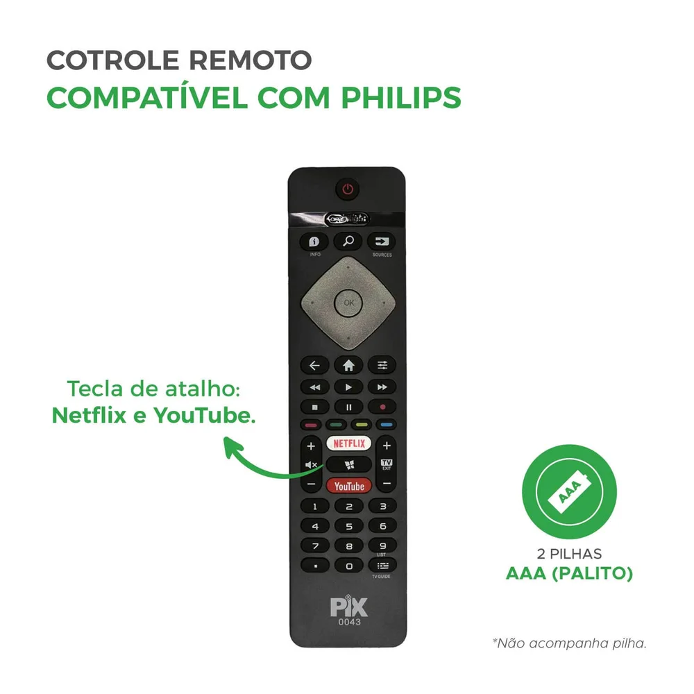 Imagem 2 de 3 do produto Controle Remoto Compatível Com Philips Smart Tv Rc4154301/01
