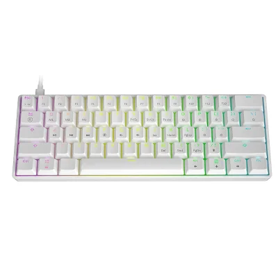 Teclado Mecânico Skyloong Gk61, Gateron Yellow Switch, RGB USB-C, Branco