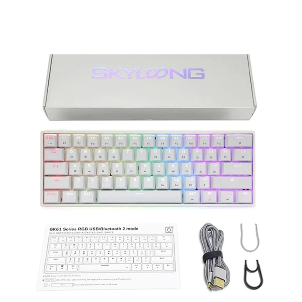 Imagem 3 de 4 do produto Teclado Mecânico Skyloong Gk61, Gateron Yellow Switch, RGB USB-C, Branco