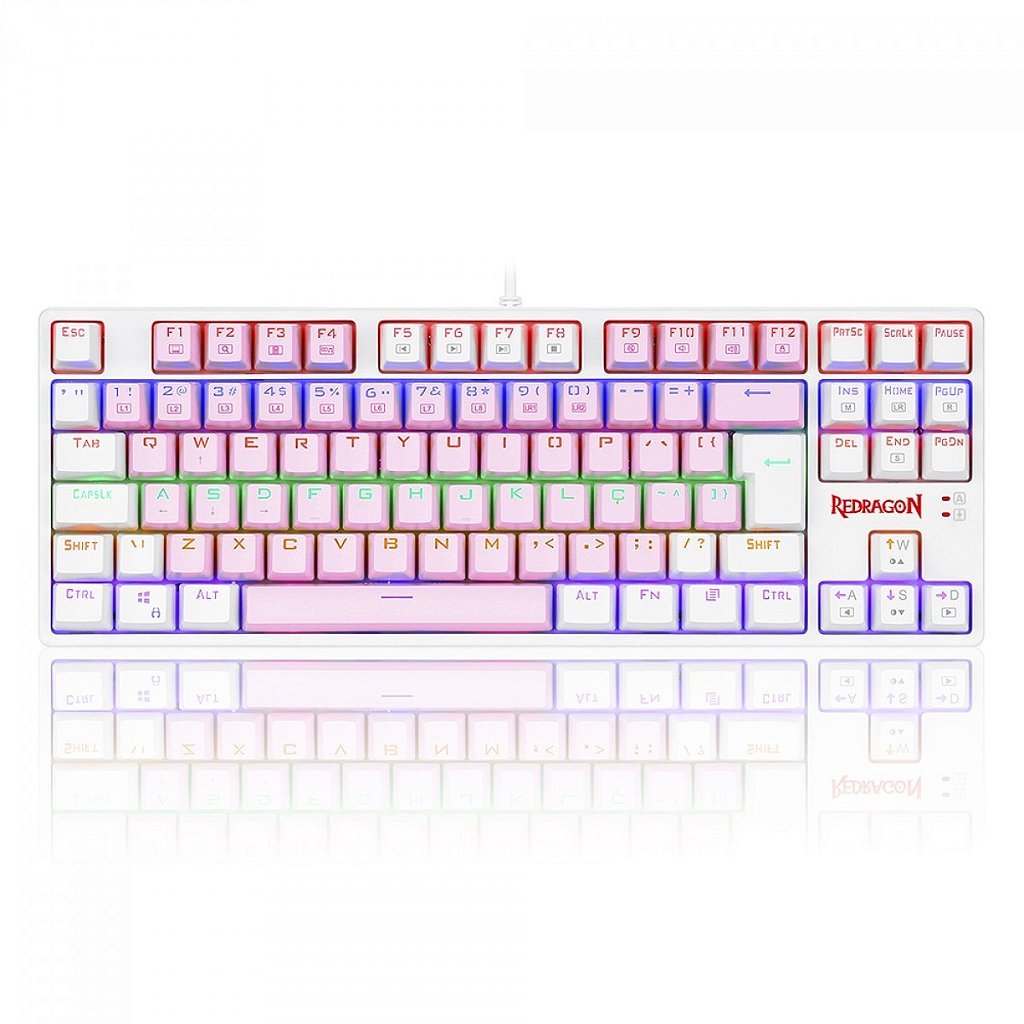Teclado Mecânico Gamer Redragon Daksa Rainbow, Switch Blue Removíveis, Abnt2, Pink/white - Rosa - Unissex - Único
