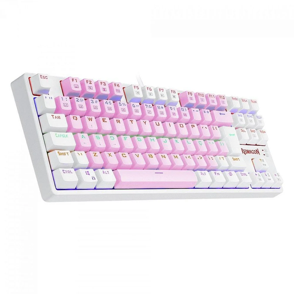 Imagem 2 de 5 do produto Teclado Mecânico Gamer Redragon Daksa Rainbow, Switch Blue Removíveis, Abnt2, Pink/white
