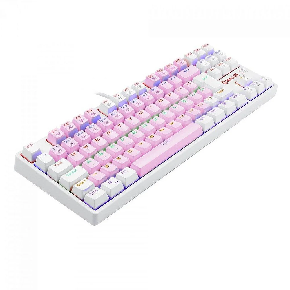 Imagem 4 de 5 do produto Teclado Mecânico Gamer Redragon Daksa Rainbow, Switch Blue Removíveis, Abnt2, Pink/white