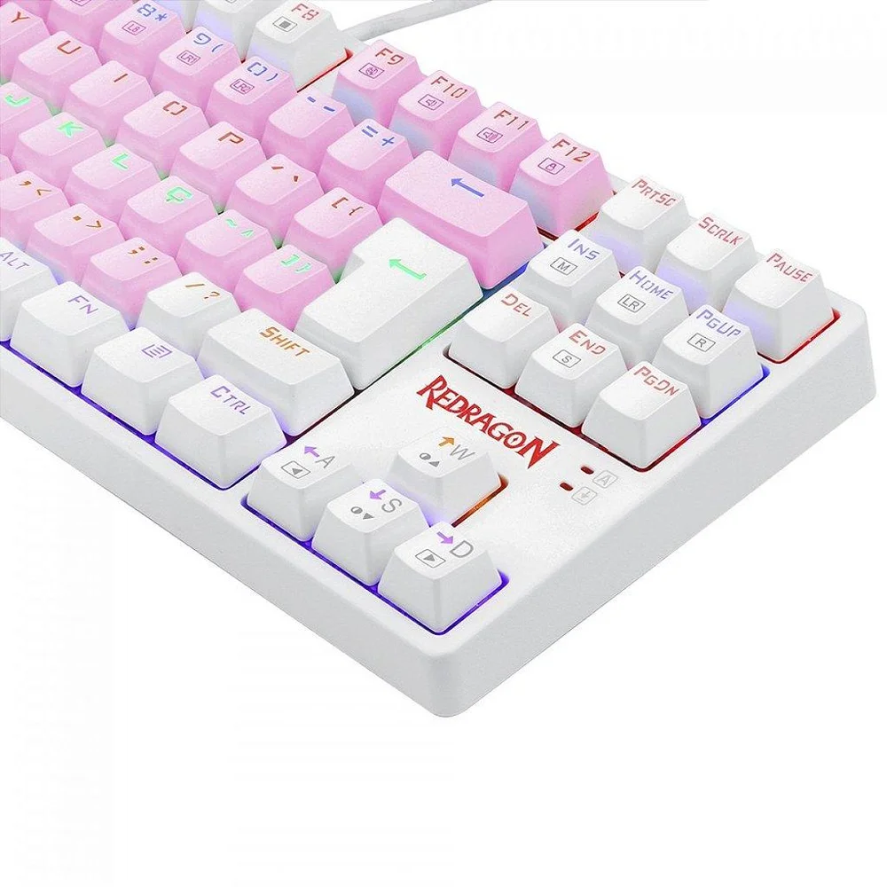 Imagem 5 de 5 do produto Teclado Mecânico Gamer Redragon Daksa Rainbow, Switch Blue Removíveis, Abnt2, Pink/white