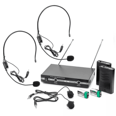 Kit Microfone Vhf Sem Fio Auricular Cabeça Headset Lapela