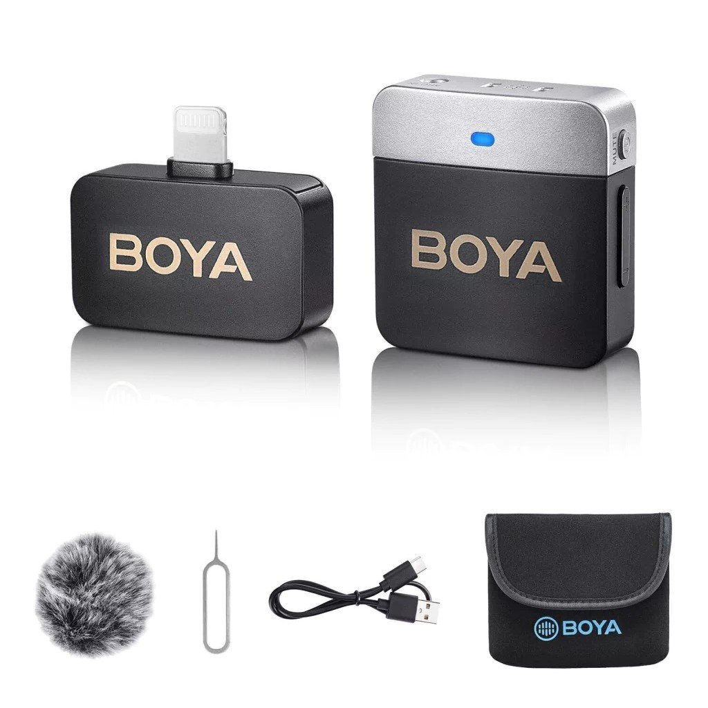 Microfone de Lapela sem fio para iPhone até Versão 14 Dual-Channel - Boya BY-M1V5