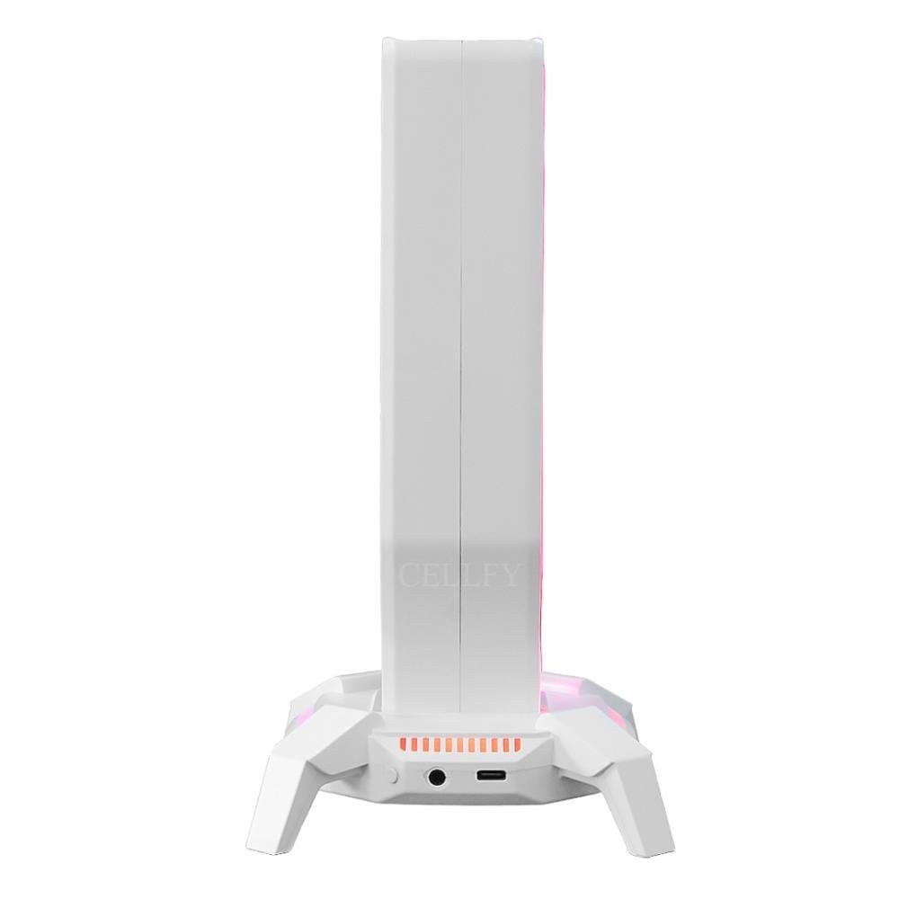 Imagem 2 de 3 do produto Suporte Fone De Ouvido Gamer Headset, RGB, C/ Hub, USB 3.0, Branco