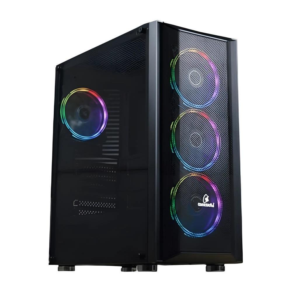 Gabinete Gamer Concórdia,  Mid Tower, Lateral em Vidro Temperado, 4x Cooler Fans LED RGB, Preto