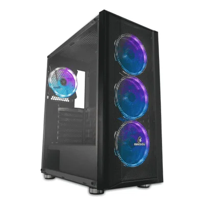 Gabinete Gamer Concórdia, Mid Tower, Lateral em Vidro Temperado, 4x Cooler Fans LED RGB, Preto