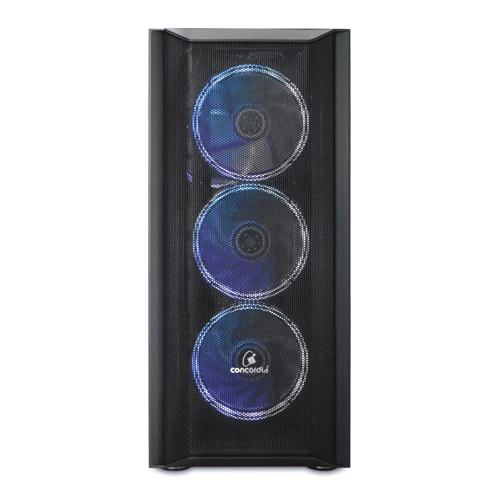 Imagem 3 de 5 do produto Gabinete Gamer Concórdia,  Mid Tower, Lateral em Vidro Temperado, 4x Cooler Fans LED RGB, Preto
