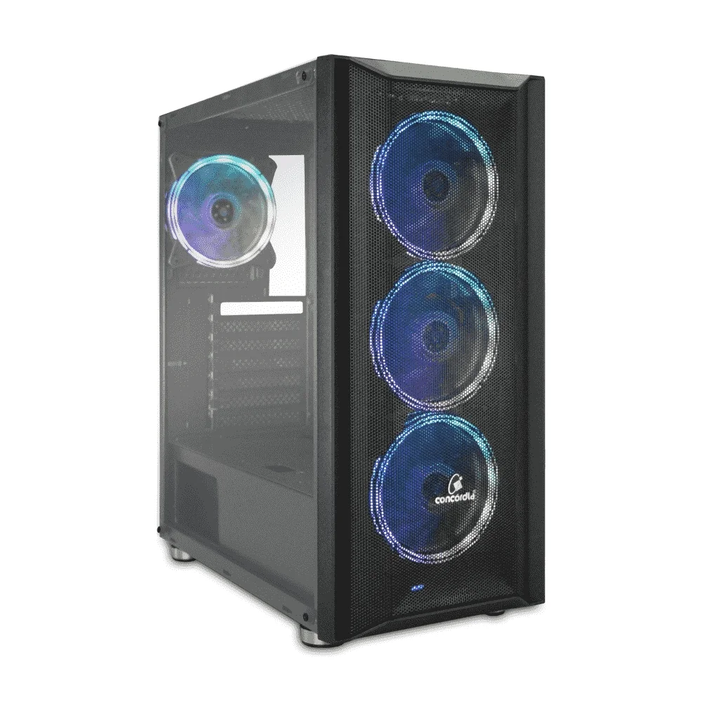 Imagem 4 de 5 do produto Gabinete Gamer Concórdia,  Mid Tower, Lateral em Vidro Temperado, 4x Cooler Fans LED RGB, Preto