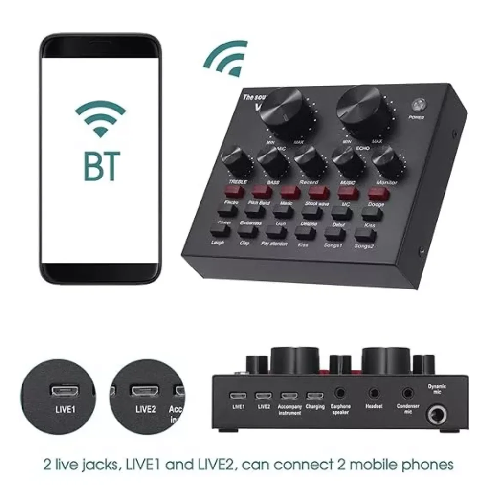 Imagem 5 de 5 do produto Placa De Interface De Áudio Mxt Multifuncional Com Efeitos Para Live Streaming Mx-v8