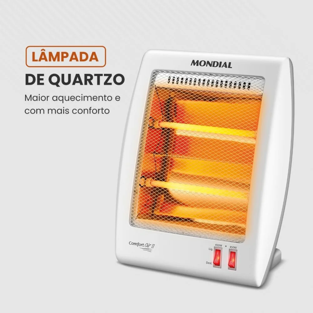 Imagem 2 de 5 do produto Aquecedor Elétrico Mondial Quartzo A-15, 2 Níveis de Aquecimento,  Desligamento Automático