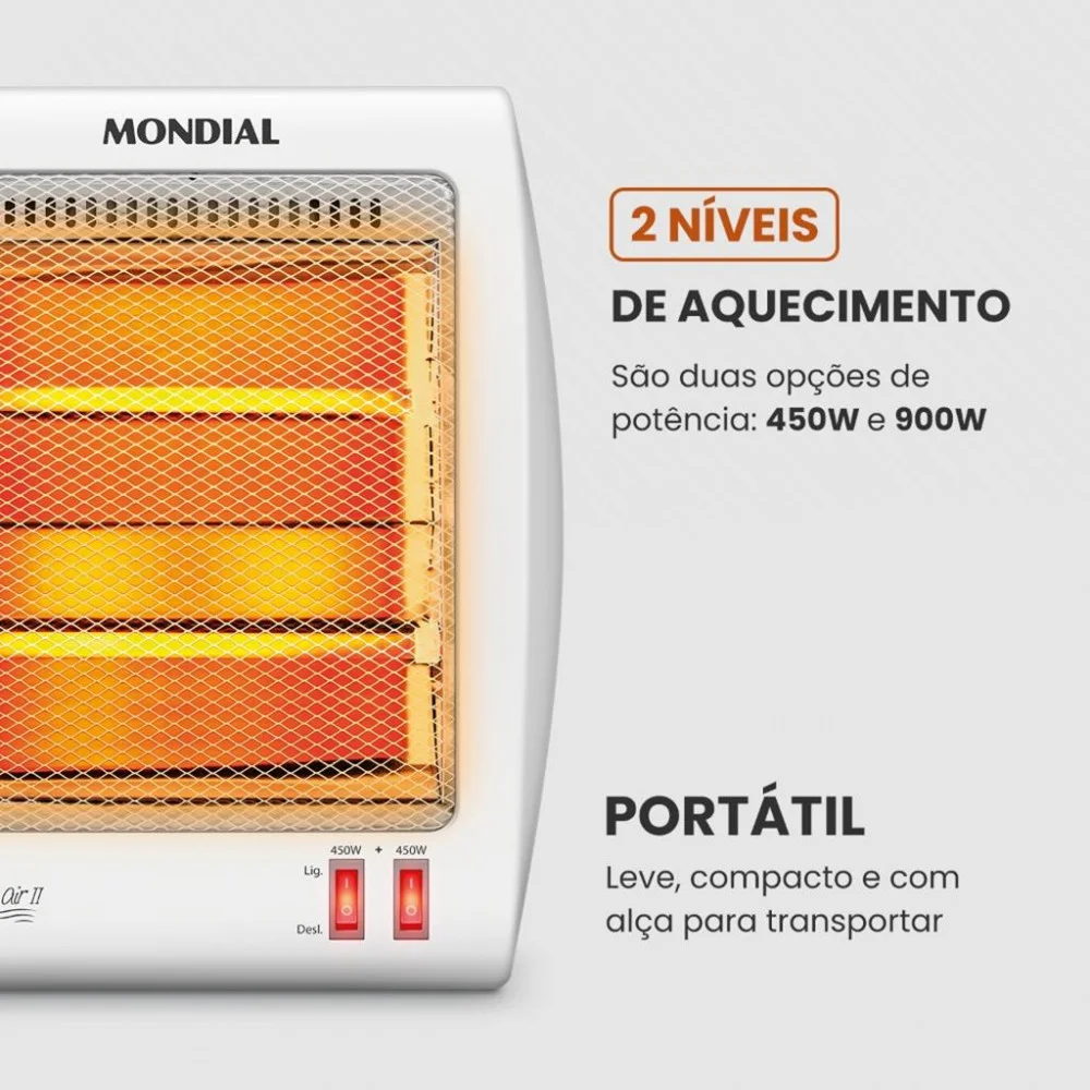 Imagem 4 de 5 do produto Aquecedor Elétrico Mondial Quartzo A-15, 2 Níveis de Aquecimento,  Desligamento Automático