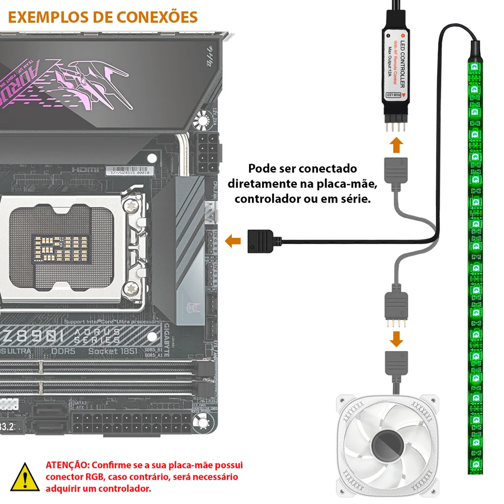 Imagem 4 de 5 do produto Fita de Led RGB, Para Gabinete, 12v 4 Pinos, 30 Leds, Resistente à água IP65, 500mm, Comprimento ajustável