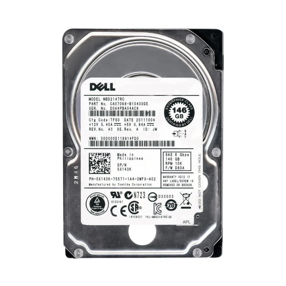 Hd Sas Dell 146gb 10k 2.5 0x143k X143k Mbd2147rc 6gbps