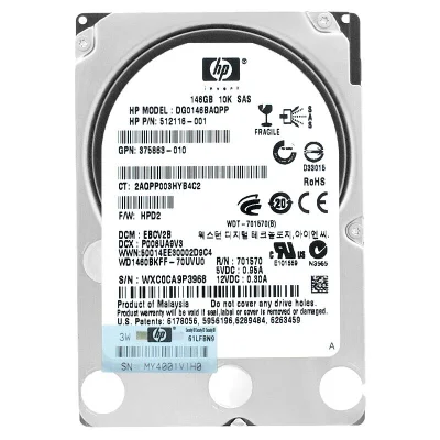 Hd Sas Hp 146gb 10k 2.5 Dg0146baqpp 512116-001