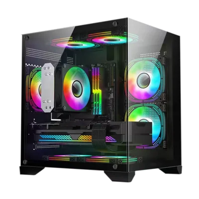 Gabinete Gamer Cubo Em Vidro Temperado Com Fans Rgb - Gb1790 - Preto