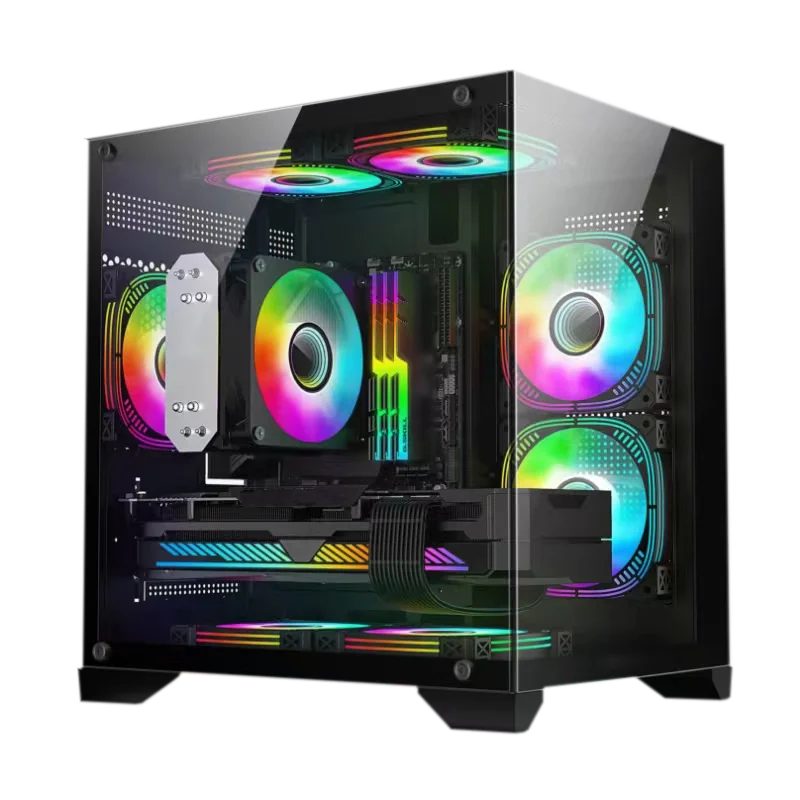 Gabinete Gamer Cubo Em Vidro Temperado Com Fans Rgb - Gb1790 - Preto