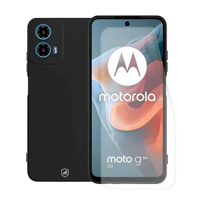 Kit Capa Silicon Veloz E Película Hydrogel Hd Para Motorola Moto G34 - Gshield.