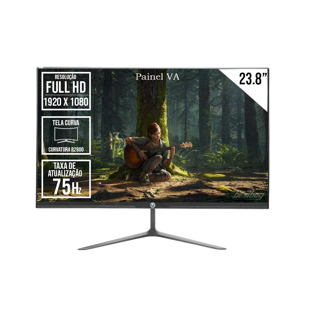 Monitor Brazilpc 24wcf-75 23.8" LED HD, Curvo, Widescreen 75Hz, R2800 Framless, HDMI/VGA, Preto - M24wkn-p