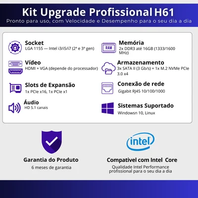 Kit Pl Mãe H61 + Proc i5 3470 + Memoria 16 Gb Ddr3 + Cooler+ M2 480 — foto 3