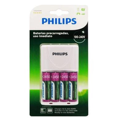 Carregador Philips 4 Pilha Aa 2450mah + 4 Pilhas Recarregável Duracell Aa 2500mah