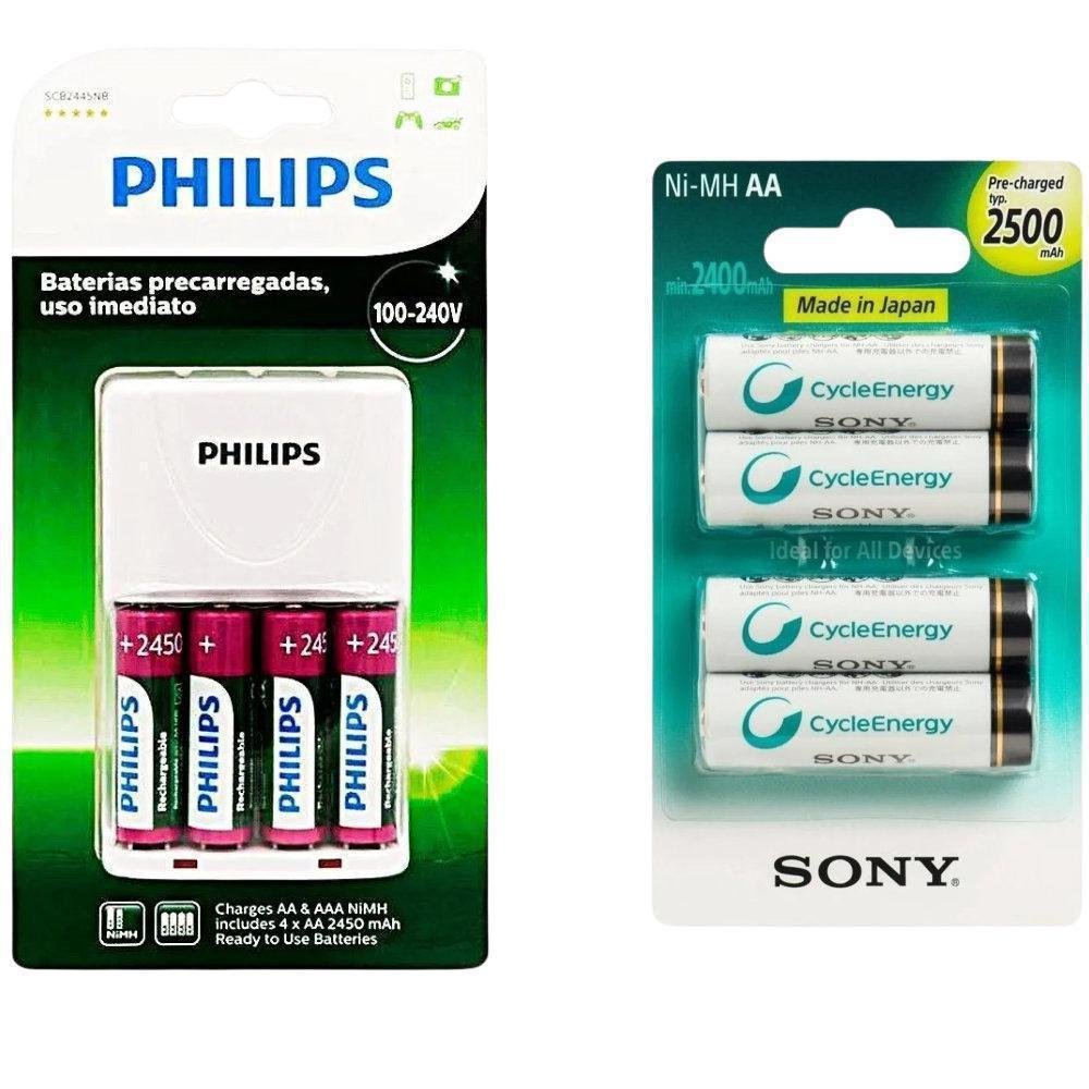 Carregador Philips 4 Pilha Aa 2450mah + 4 Pilhas Recarregável Duracell Aa 2500mah Carregador Philips 4 Pilha Aa 2450mah + 4 Pilhas Recarregável Duracell Aa 2500mah