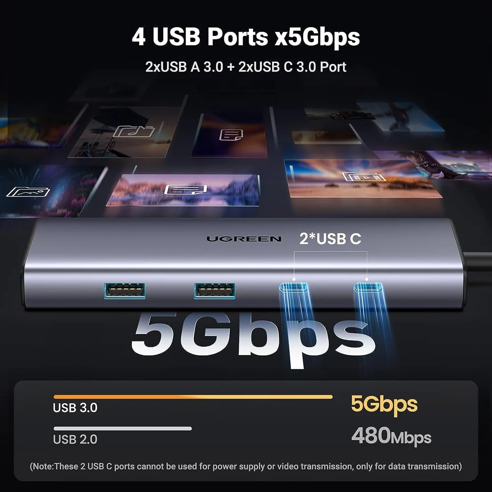 Imagem 5 de 5 do produto Hub Adaptador Ugreen 9 Em 1 P/usb-c 4k-60hz + Porta Dp Cinza