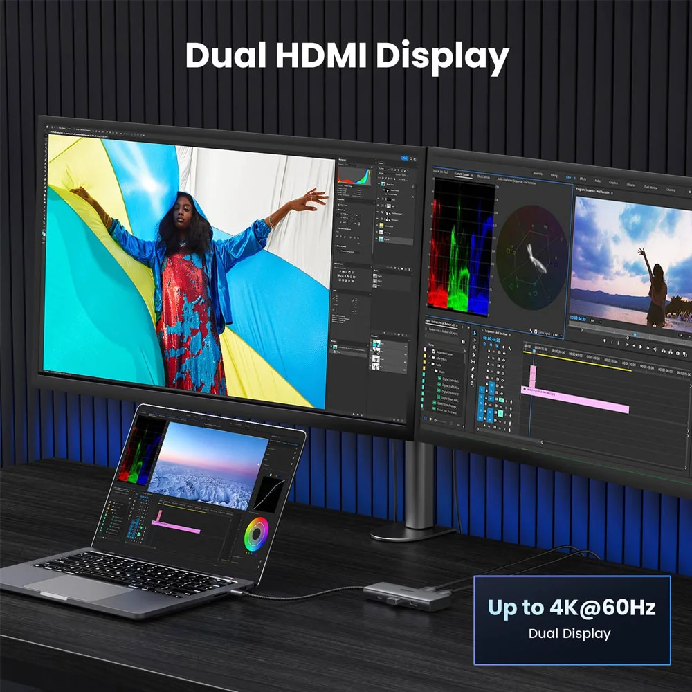 Imagem 4 de 5 do produto Hub Adaptador Ugreen  6 Em 1 P/ Usb C + Pd 8k-30hz Cinza