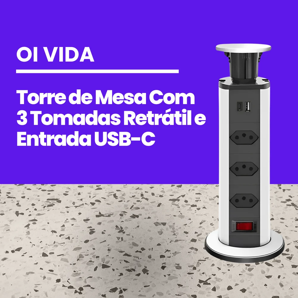 Imagem 2 de 5 do produto Tomada Elétrica Para Mesa Torre Usb Tipo C