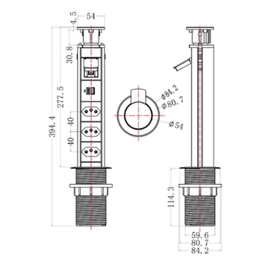 Imagem 4 de 5 do produto Tomada Elétrica Para Mesa Torre Usb Tipo C