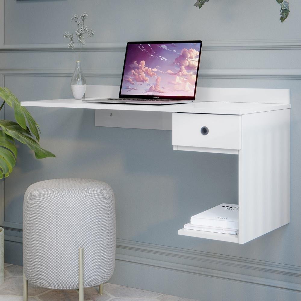 Imagem 4 de 5 do produto Mesa De Computador Escrivaninha Suspensa Cor: Branco