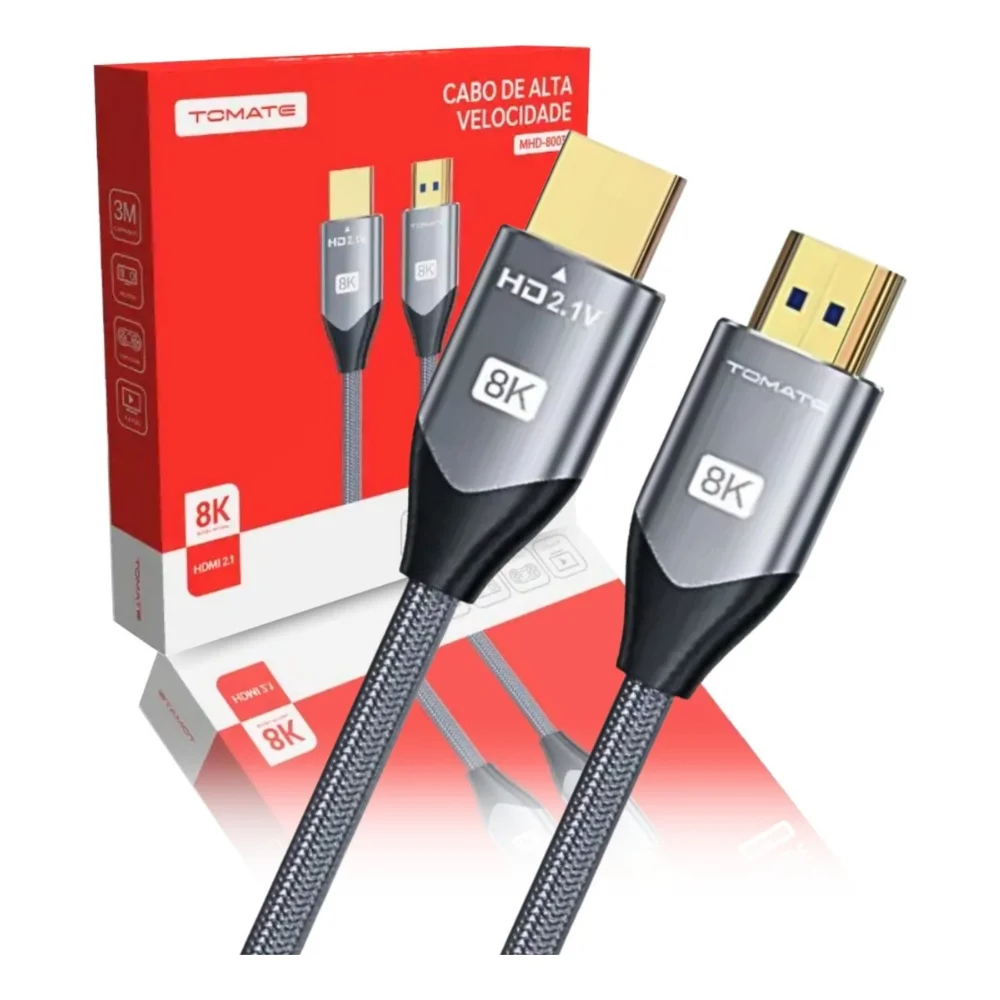 Imagem 3 de 5 do produto Cabo HDMI 2mt V2.1 8k/60hz 4k/120hz Mhd-8002 Tomate